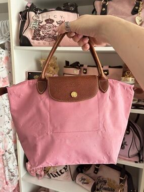 Longchamp Pink Nylon Tote with Brown Leather Trim